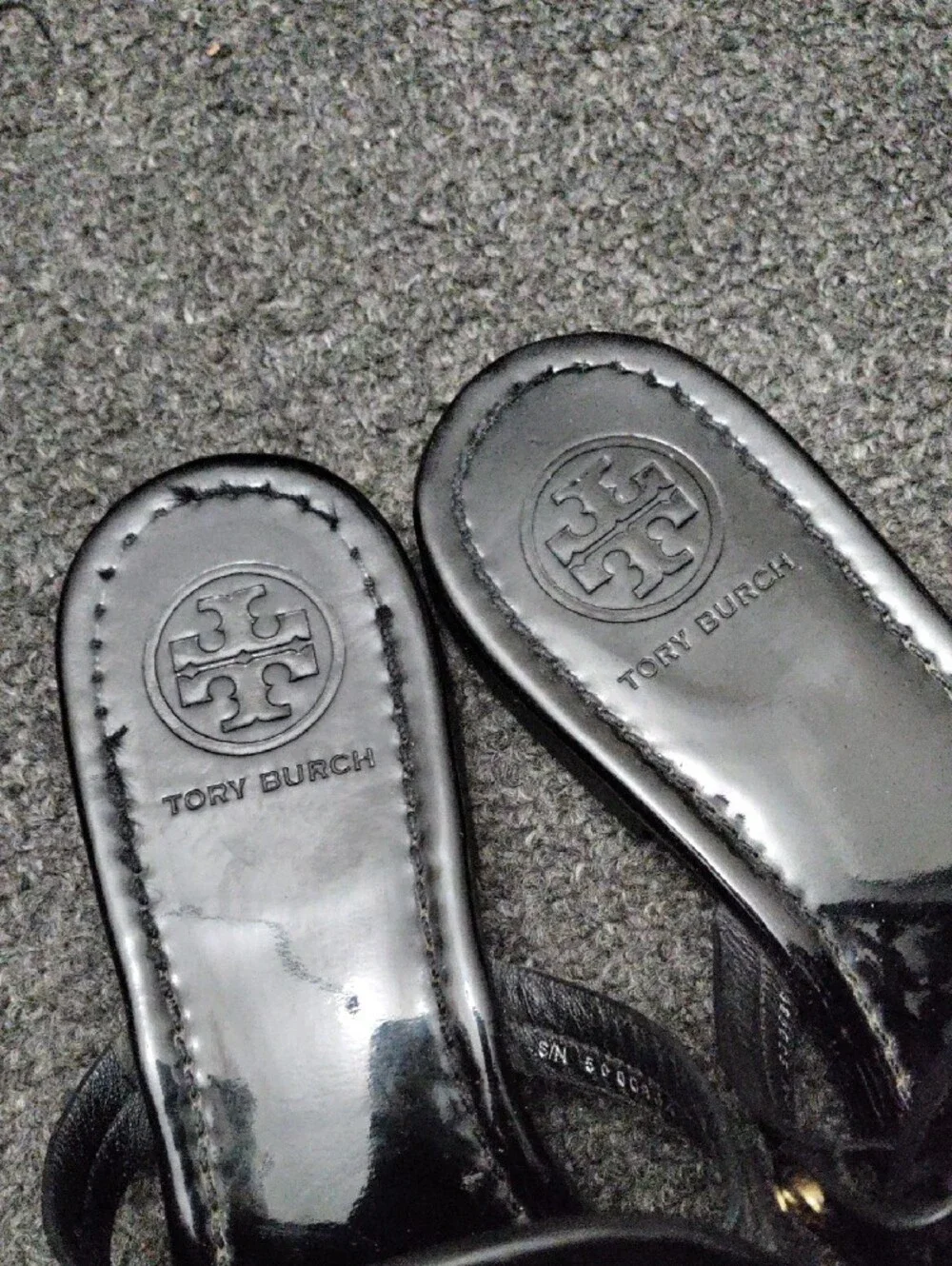 Tory Burch Black Patent Logo Thong Sandals